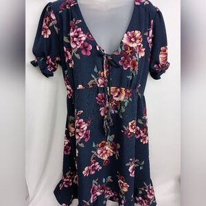 2/$30 EXHILARATION Floral Navy Dress with Pink Flowers (#465)